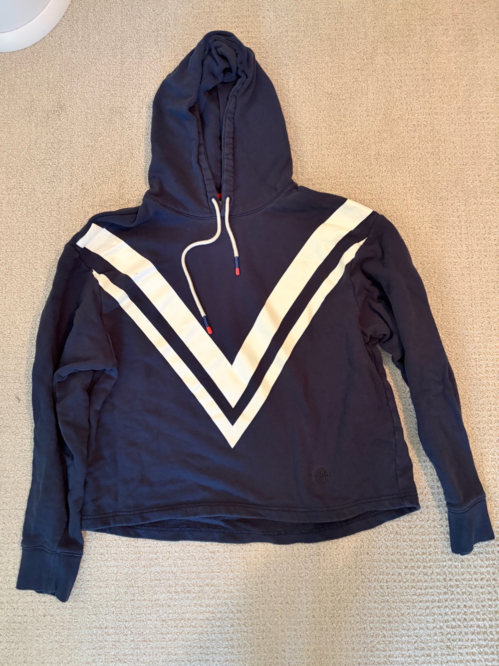Tory Burch Tory Sport Navy Hooded V-Stripe Women's Sweatshirt